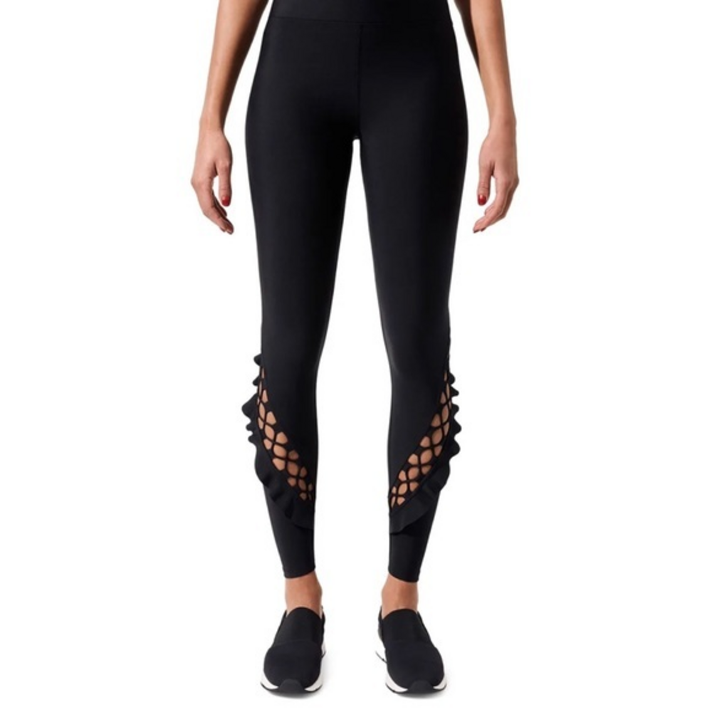 Carbon38 Black Ruffle Lace Up Athletic Leggings XS